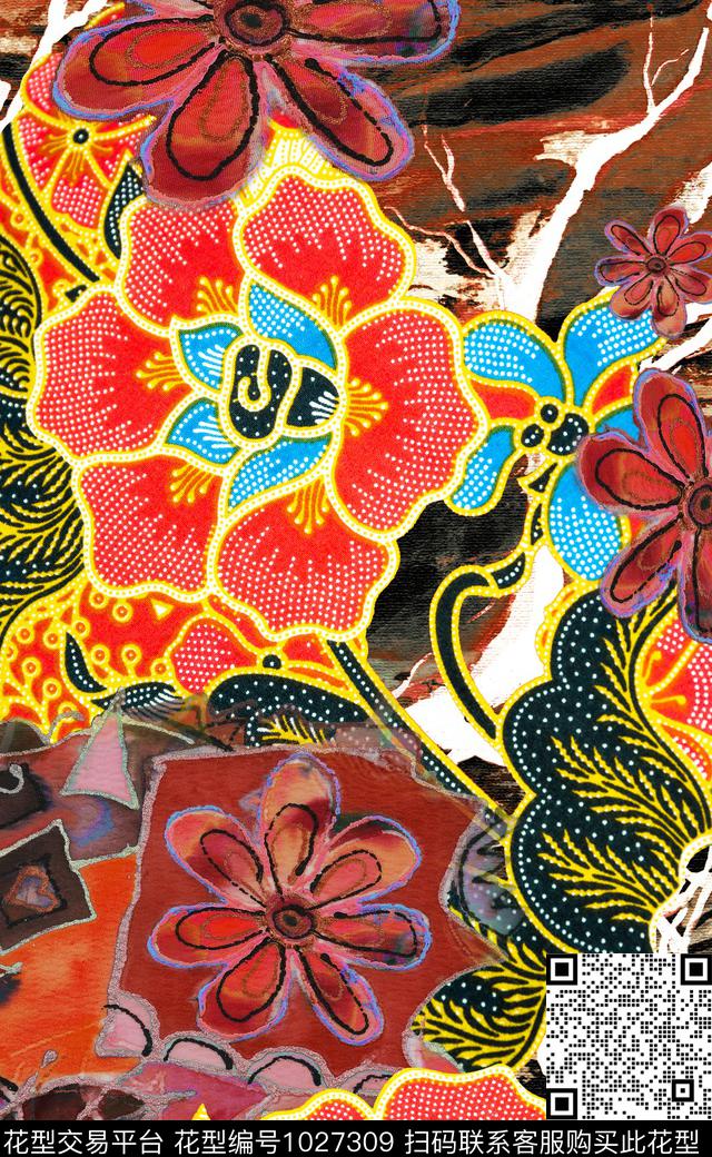 数码华亿平台定位花笔触数码印花华亿平台下载（图片编号: 1027309） - 瓦栏（Walan）