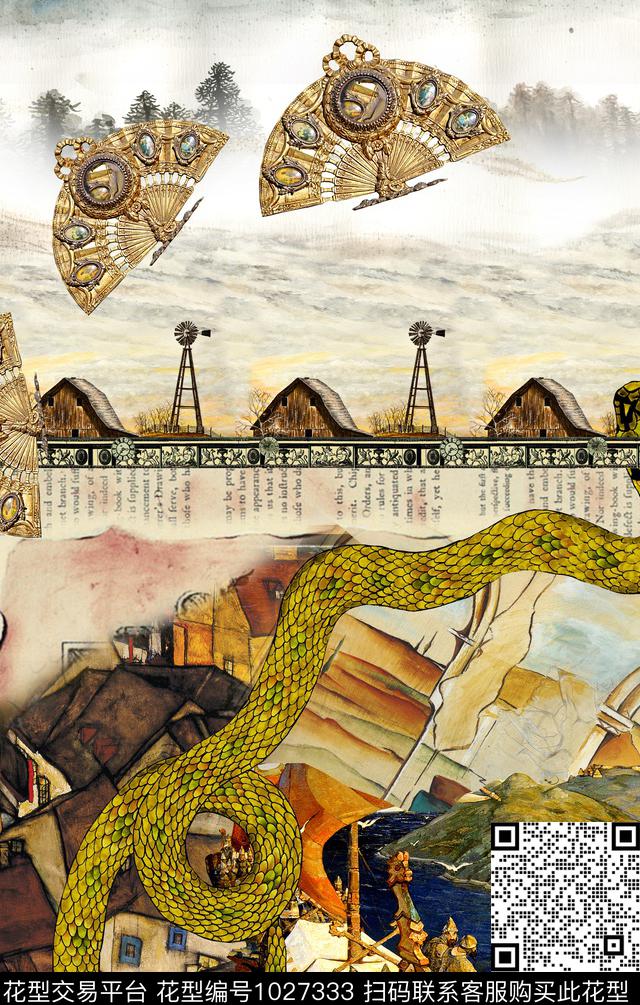 定位花水墨风大牌风数码印花华亿平台下载（图片编号: 1027333） - 瓦栏（Walan）