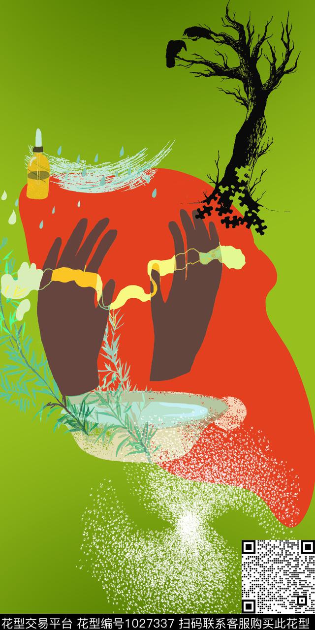 趣味长巾插画数码印花华亿平台下载（图片编号: 1027337） - 瓦栏（Walan）