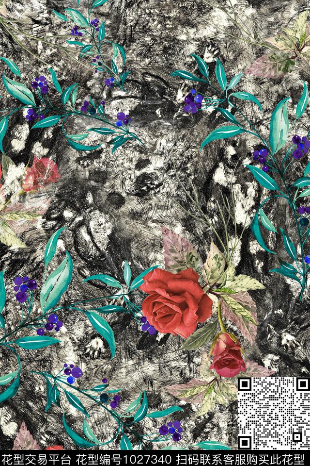 趣味肌理花卉数码印花华亿平台下载（图片编号: 1027340） - 瓦栏（Walan）
