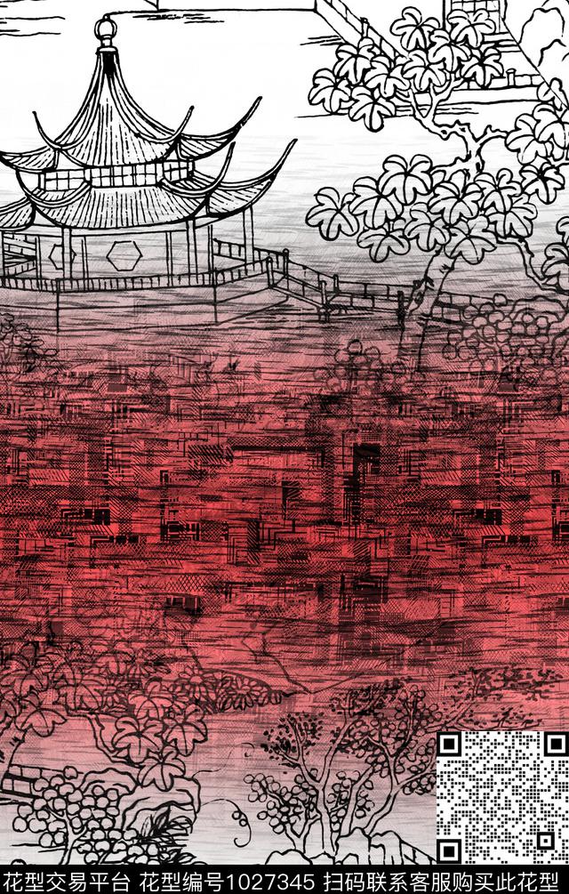 定位花水墨风大牌风数码印花华亿平台下载（图片编号: 1027345） - 瓦栏（Walan）