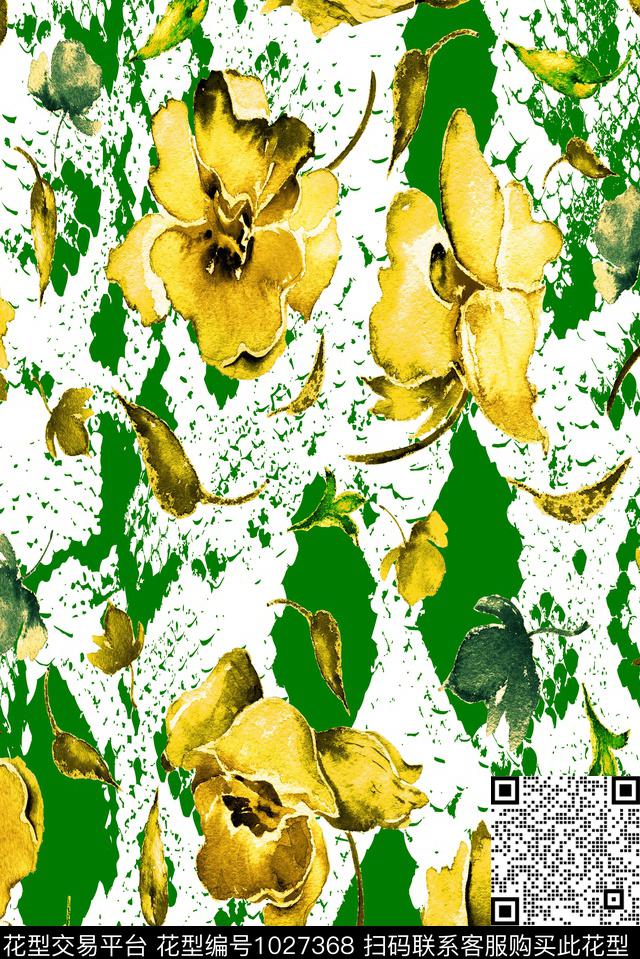 花卉清爽底花卉手绘花卉数码印花华亿平台下载（图片编号: 1027368） - 瓦栏（Walan）