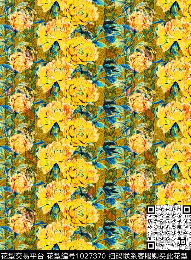 数码华亿平台花卉焦糖色数码印花华亿平台下载（图片编号: 1027370） - 瓦栏（Walan）