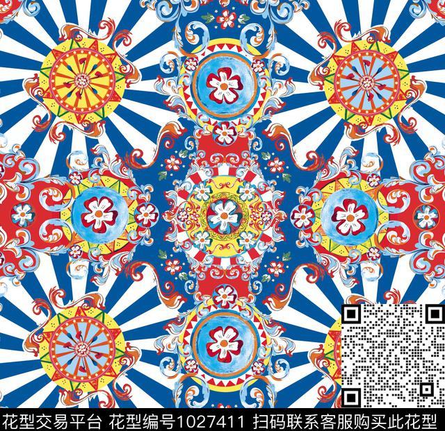 数码华亿平台民族风花卉数码印花华亿平台下载（图片编号: 1027411） - 瓦栏（Walan）