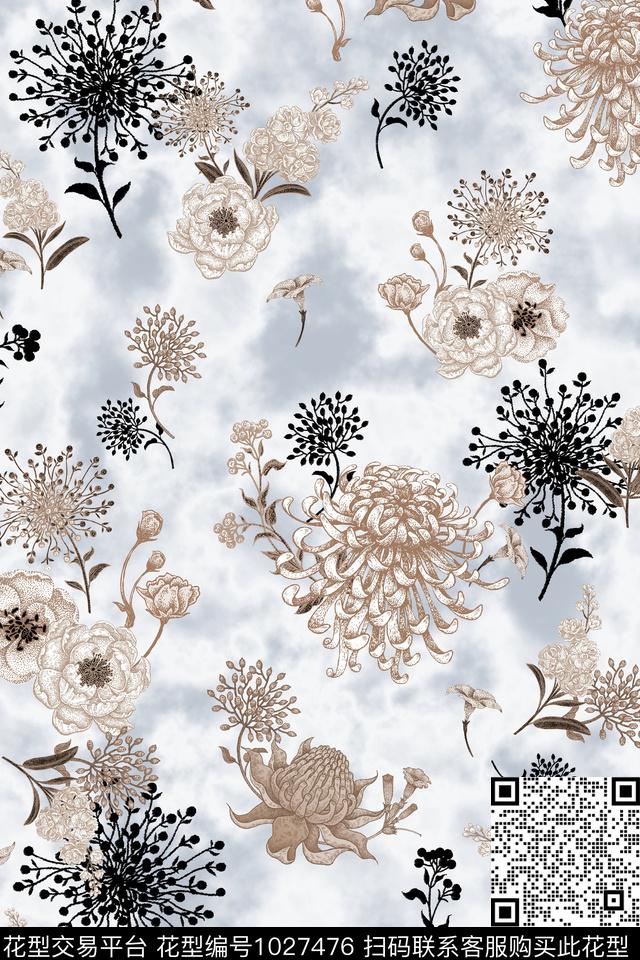 衬衫小碎花菊花数码印花华亿平台下载（图片编号: 1027476） - 瓦栏（Walan）
