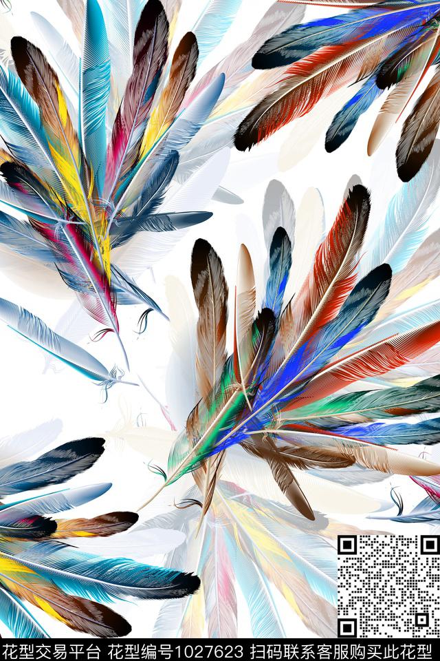 肌理羽毛扇子数码印花华亿平台下载（图片编号: 1027623） - 瓦栏（Walan）