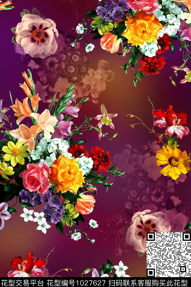 水彩花卉年轻女性手绘花卉数码印花华亿平台下载（图片编号: 1027627） - 瓦栏（Walan）