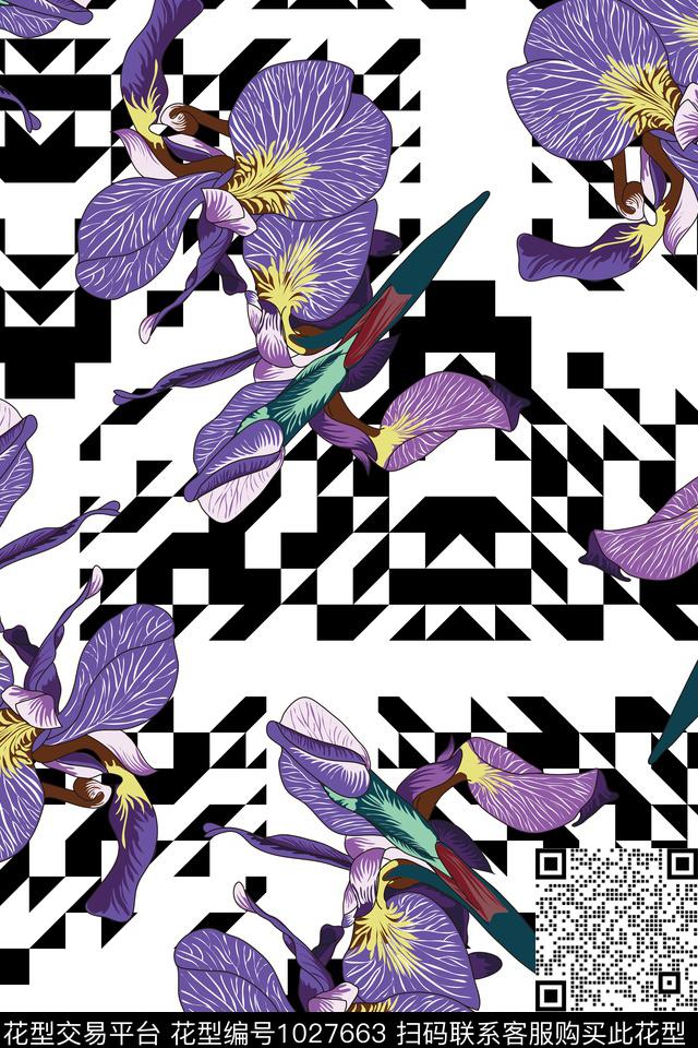 鸢尾花花卉女装传统印花华亿平台下载（图片编号: 1027663） - 瓦栏（Walan）
