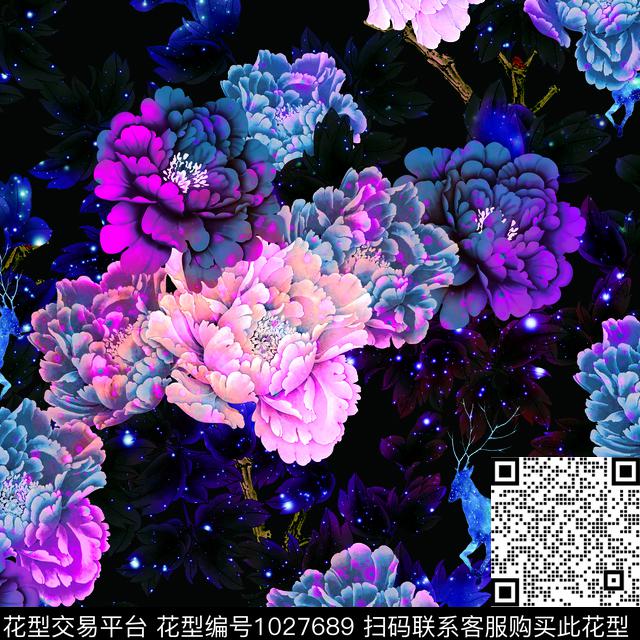 鲜花炫彩动物花卉数码印花华亿平台下载（图片编号: 1027689） - 瓦栏（Walan）