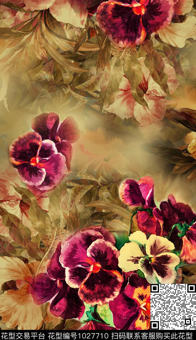 数码华亿平台定位花水墨风数码印花华亿平台下载（图片编号: 1027710） - 瓦栏（Walan）