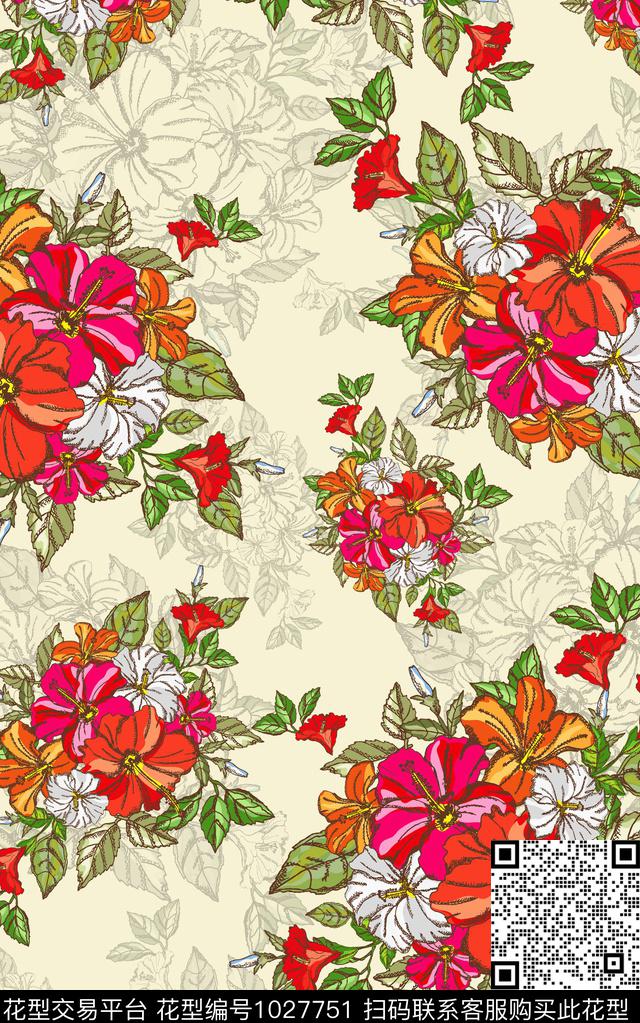 小碎花线条花卉数码印花华亿平台下载（图片编号: 1027751） - 瓦栏（Walan）