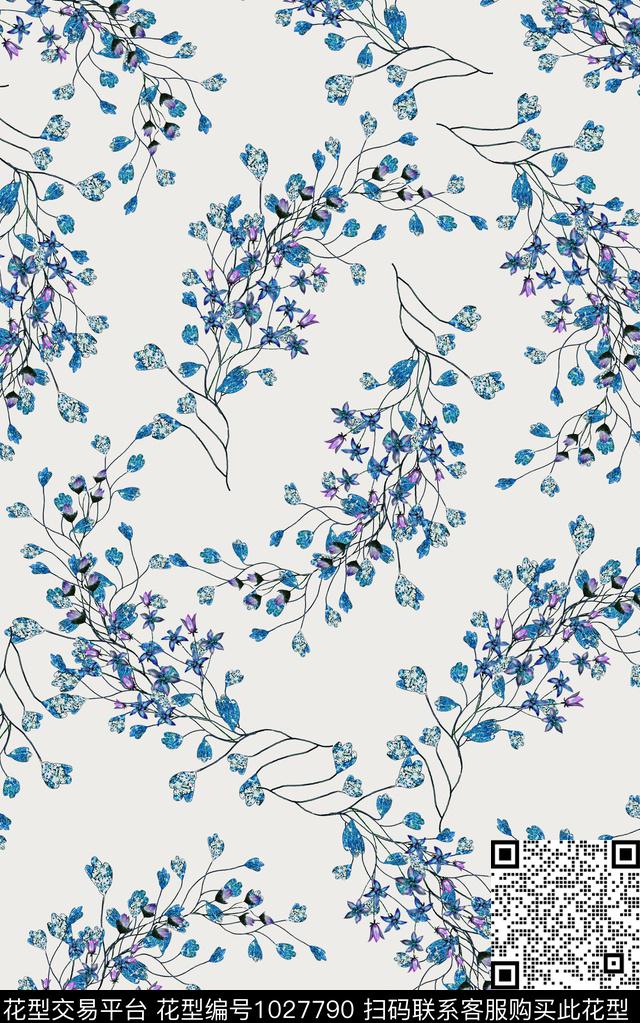 小碎花花卉清爽底花卉数码印花华亿平台下载（图片编号: 1027790） - 瓦栏（Walan）