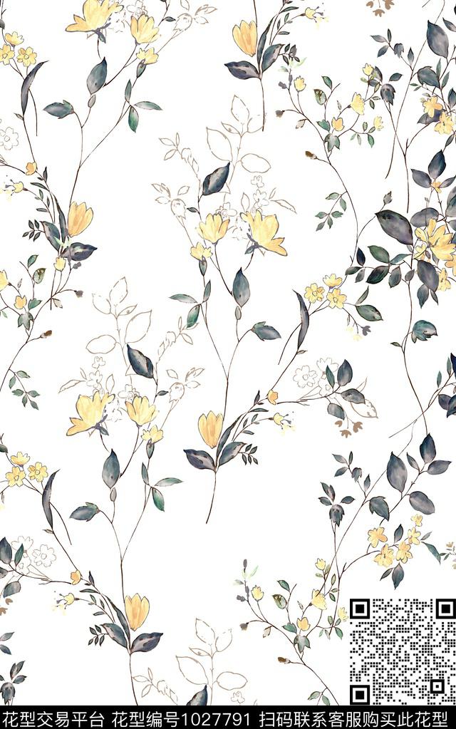 小碎花花卉清爽底花卉数码印花华亿平台下载（图片编号: 1027791） - 瓦栏（Walan）