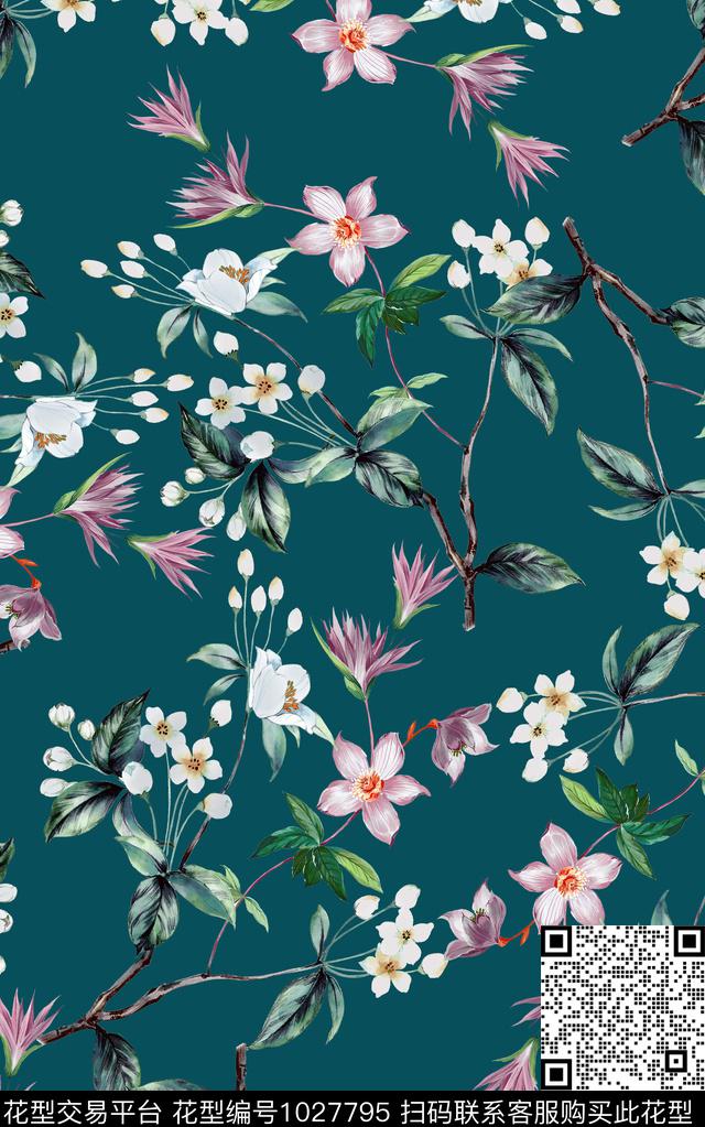 小碎花花卉复古数码印花华亿平台下载（图片编号: 1027795） - 瓦栏（Walan）