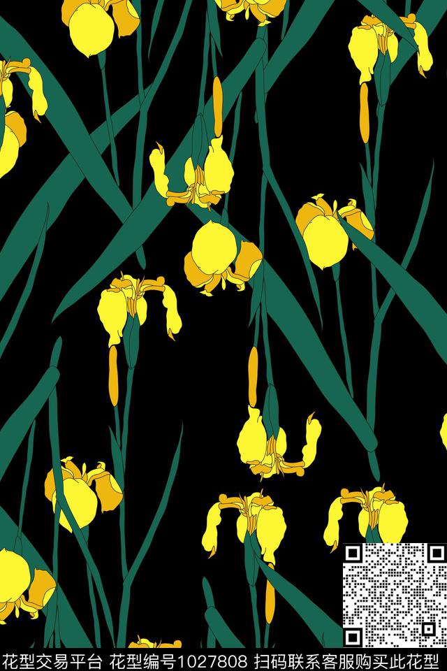 鸢尾花花卉年轻女性传统印花华亿平台下载（图片编号: 1027808） - 瓦栏（Walan）