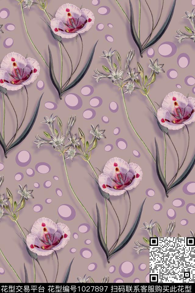 花卉复古自然风波点数码印花华亿平台下载（图片编号: 1027897） - 瓦栏（Walan）