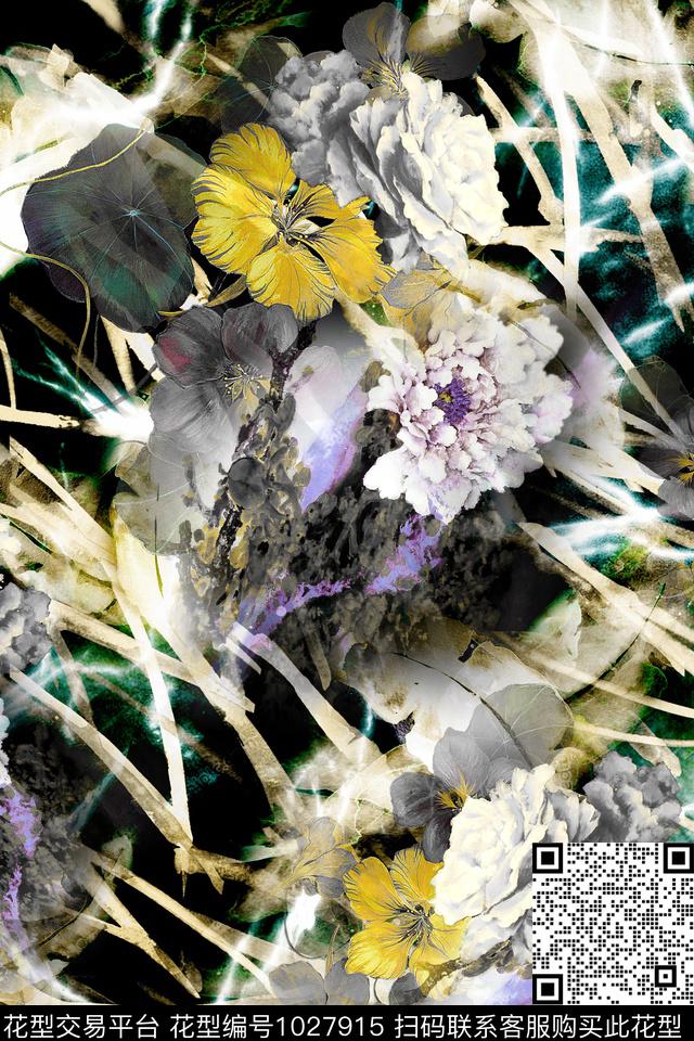 油画华亿平台朦胧花卉中国风数码印花华亿平台下载（图片编号: 1027915） - 瓦栏（Walan）