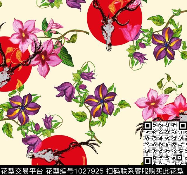 创意花卉坯布数码印花华亿平台下载（图片编号: 1027925） - 瓦栏（Walan）
