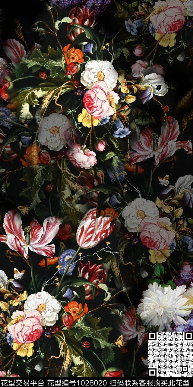 数码华亿平台花卉复古风数码印花华亿平台下载（图片编号: 1028020） - 瓦栏（Walan）