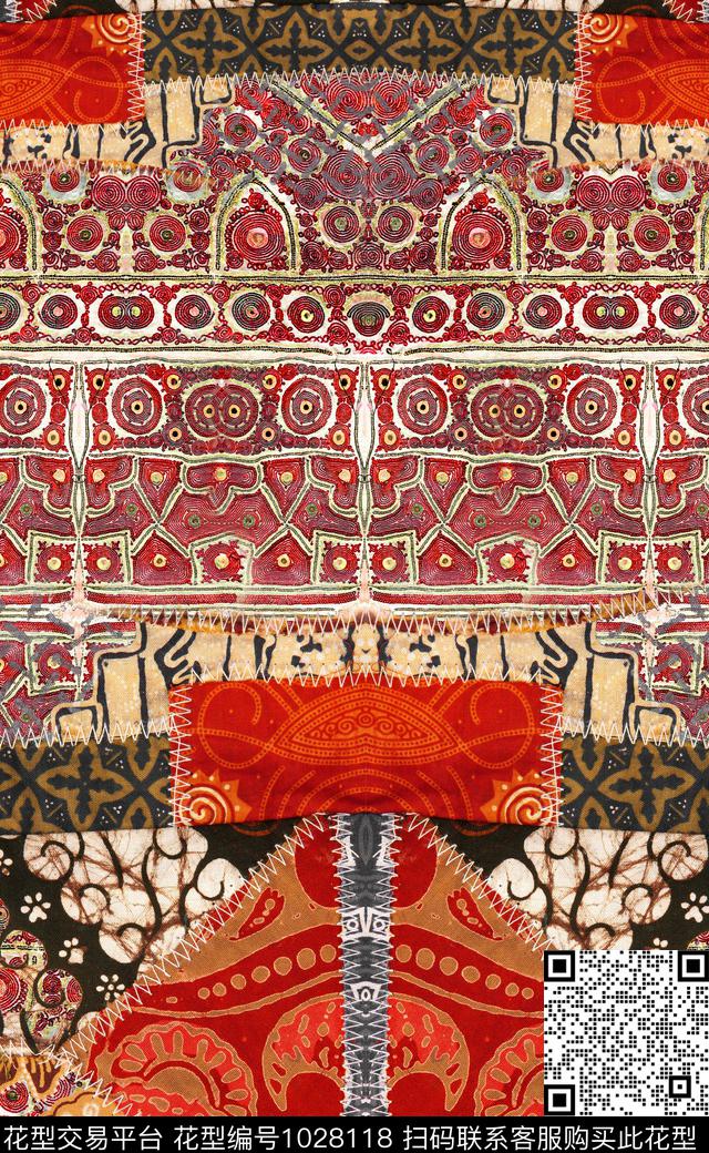 数码华亿平台民族风线条数码印花华亿平台下载（图片编号: 1028118） - 瓦栏（Walan）