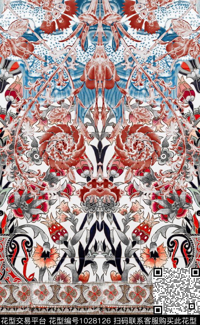 数码华亿平台民族风线条数码印花华亿平台下载（图片编号: 1028126） - 瓦栏（Walan）