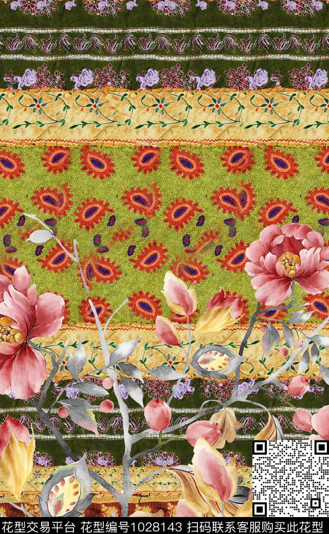 数码华亿平台民族风线条数码印花华亿平台下载（图片编号: 1028143） - 瓦栏（Walan）