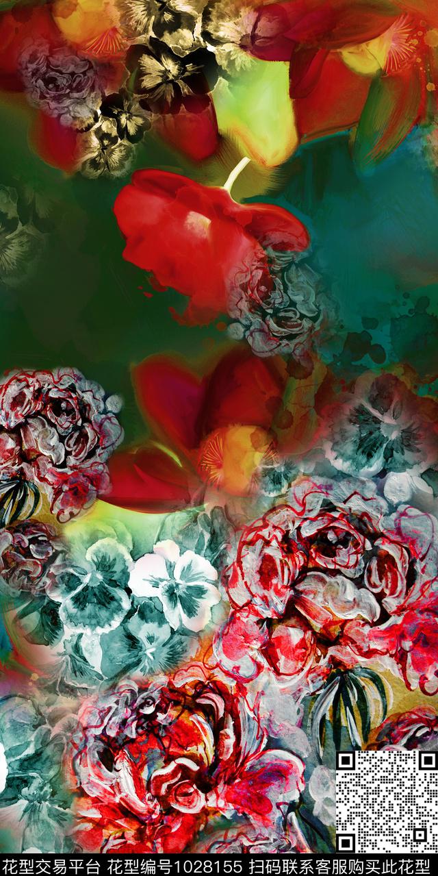 数码华亿平台抽象花卉定位花数码印花华亿平台下载（图片编号: 1028155） - 瓦栏（Walan）