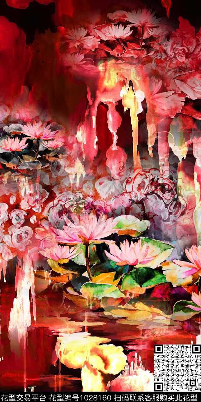 数码华亿平台抽象花卉定位花数码印花华亿平台下载（图片编号: 1028160） - 瓦栏（Walan）