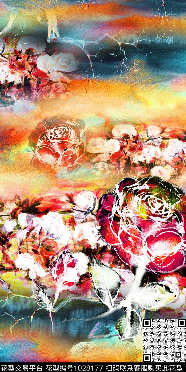 抽象花卉肌理油画笔触数码印花华亿平台下载（图片编号: 1028177） - 瓦栏（Walan）