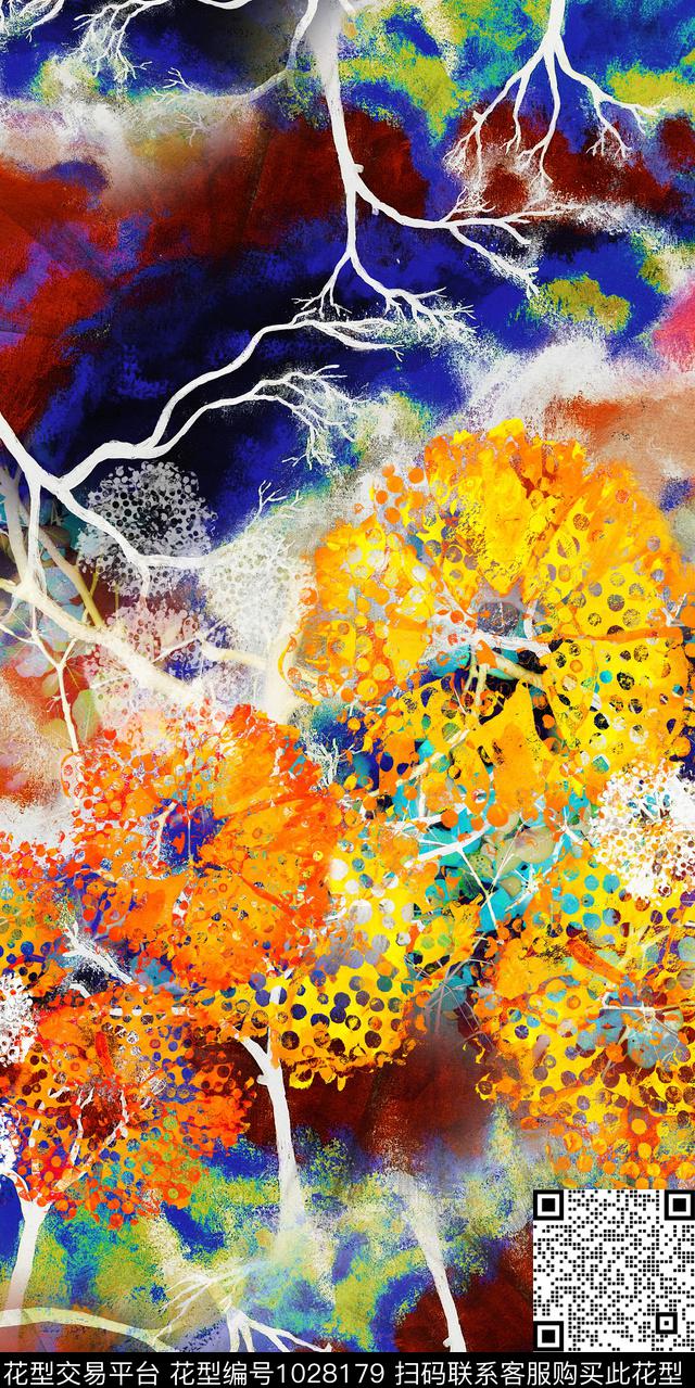 抽象花卉肌理油画笔触数码印花华亿平台下载（图片编号: 1028179） - 瓦栏（Walan）