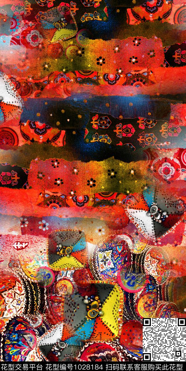 抽象花卉肌理油画笔触数码印花华亿平台下载（图片编号: 1028184） - 瓦栏（Walan）