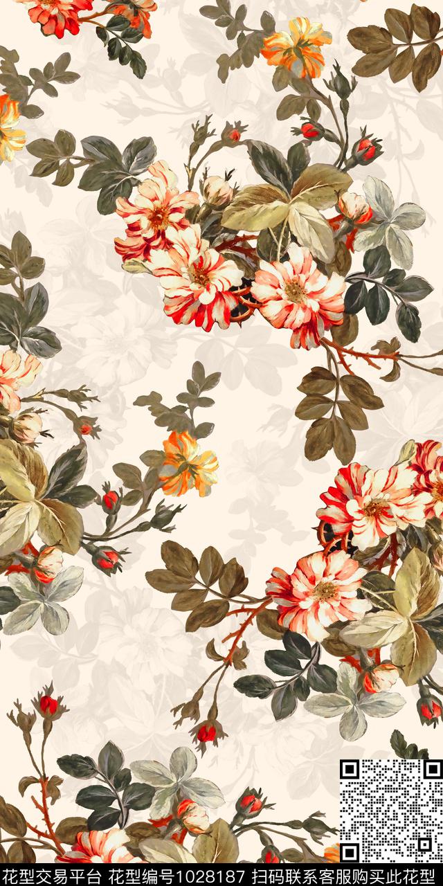 数码华亿平台手绘花卉女装数码印花华亿平台下载（图片编号: 1028187） - 瓦栏（Walan）