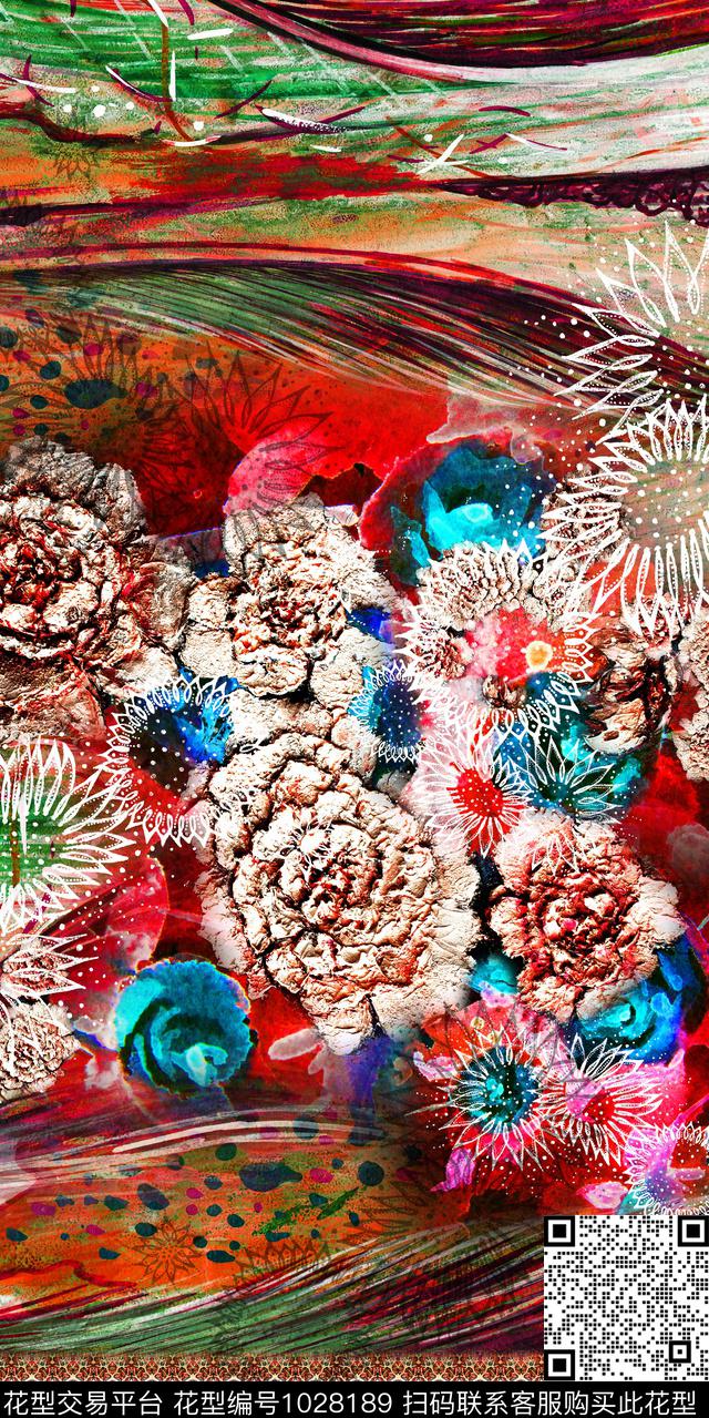 抽象花卉肌理油画笔触数码印花华亿平台下载（图片编号: 1028189） - 瓦栏（Walan）