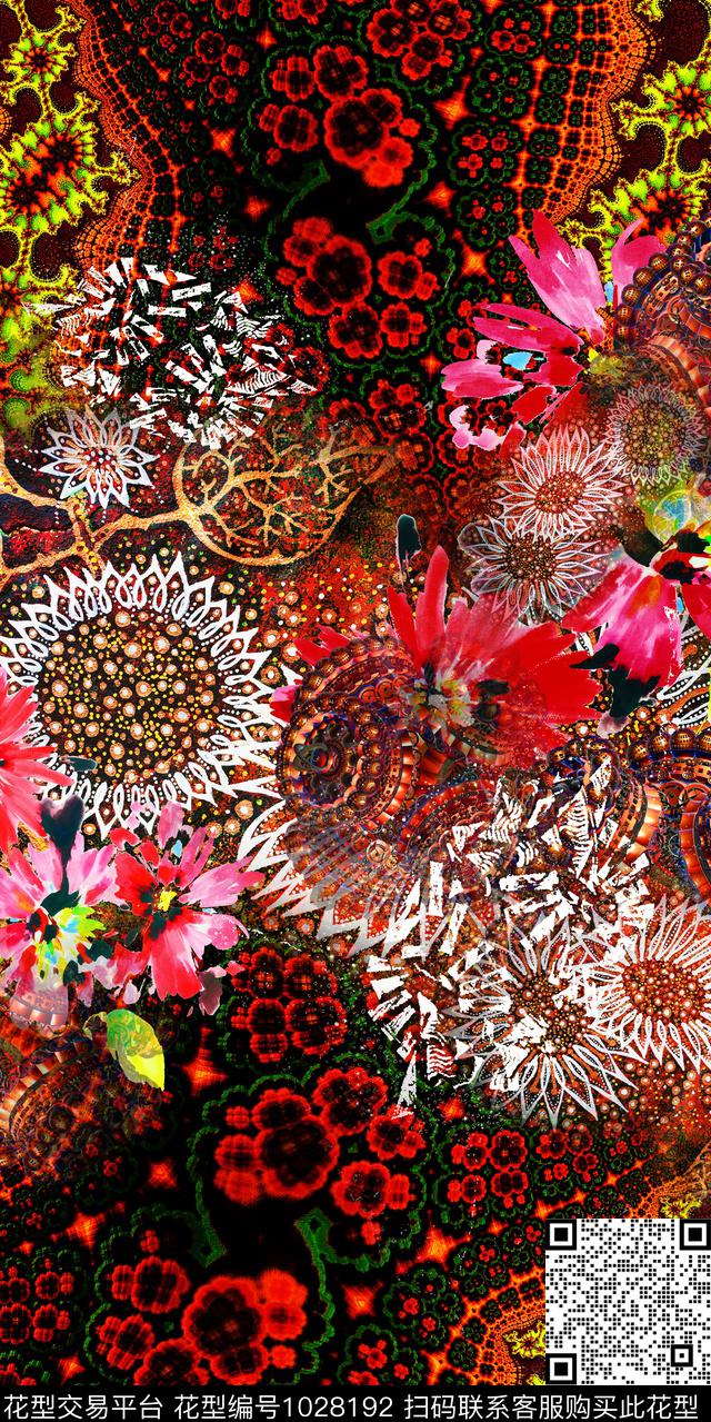 抽象花卉肌理油画笔触数码印花华亿平台下载（图片编号: 1028192） - 瓦栏（Walan）