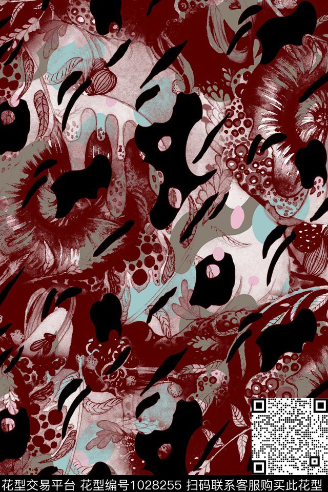 大花抽象几何数码印花华亿平台下载（图片编号: 1028255） - 瓦栏（Walan）