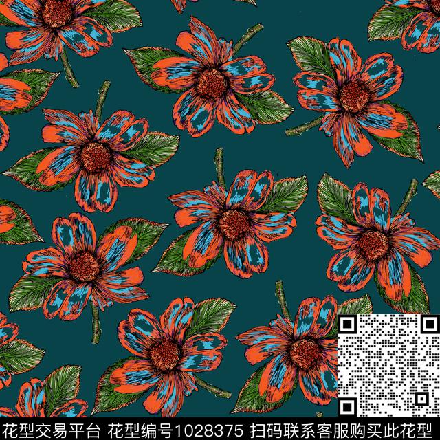 数码华亿平台黑底花卉民族风数码印花华亿平台下载（图片编号: 1028375） - 瓦栏（Walan）