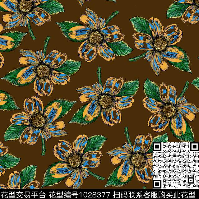 数码华亿平台黑底花卉民族风数码印花华亿平台下载（图片编号: 1028377） - 瓦栏（Walan）