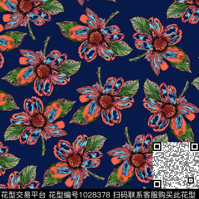 数码华亿平台黑底花卉民族风数码印花华亿平台下载（图片编号: 1028378） - 瓦栏（Walan）