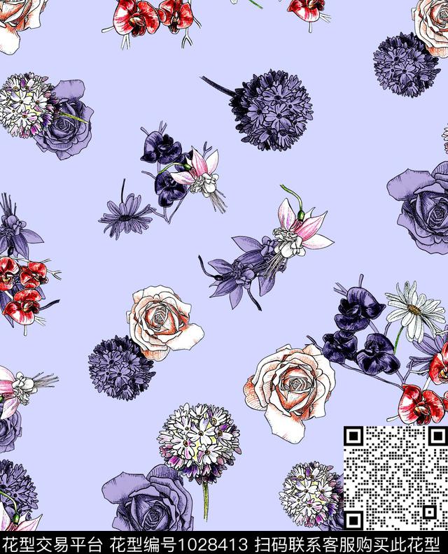 花卉清爽底花卉趋势华亿平台数码印花华亿平台下载（图片编号: 1028413） - 瓦栏（Walan）