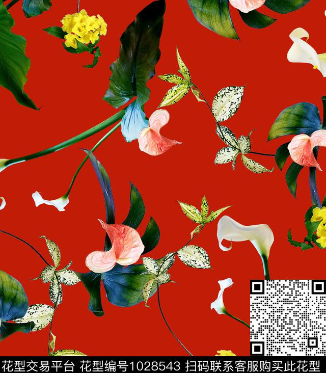 数码华亿平台花卉大牌风数码印花华亿平台下载（图片编号: 1028543） - 瓦栏（Walan）