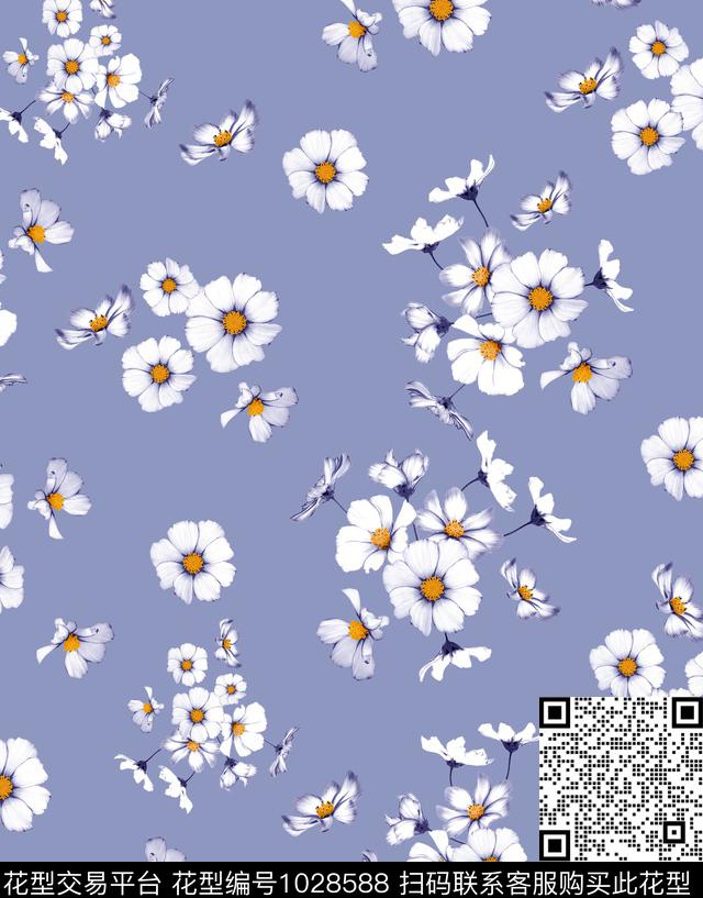 花卉清爽底花卉小雏菊数码印花华亿平台下载（图片编号: 1028588） - 瓦栏（Walan）