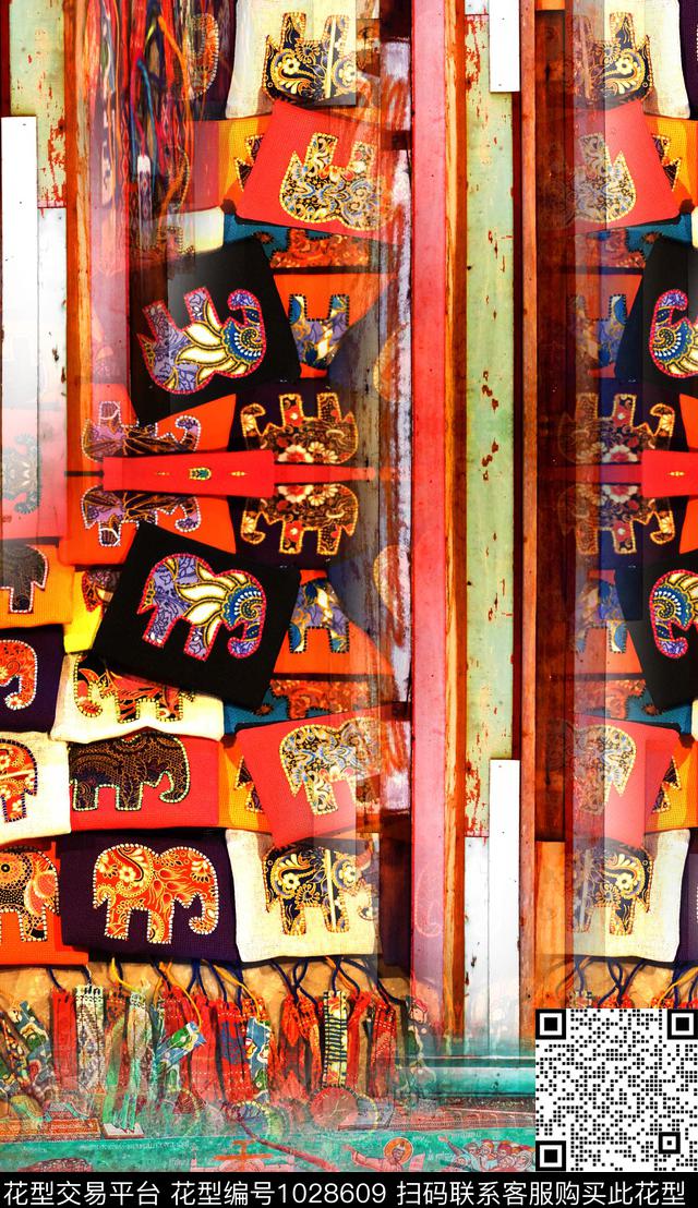 炫彩民族风线条数码印花华亿平台下载（图片编号: 1028609） - 瓦栏（Walan）