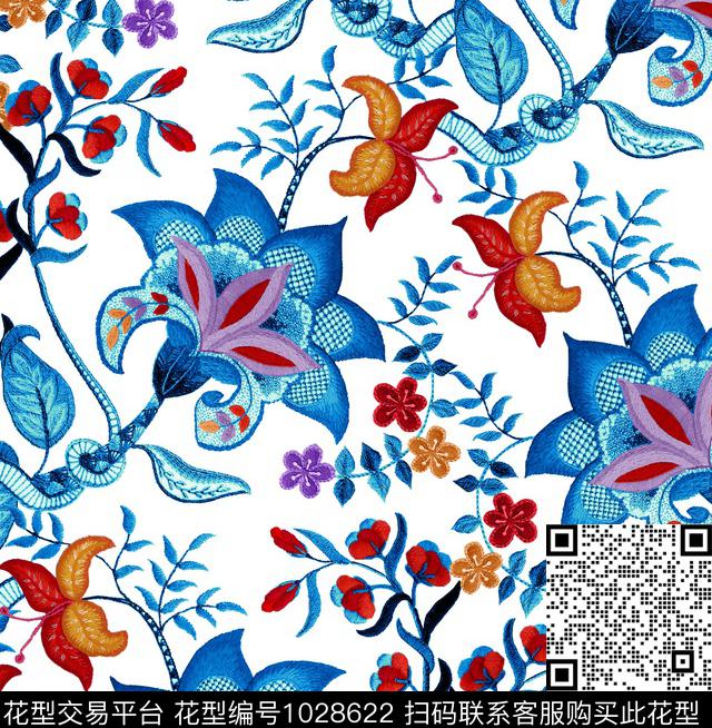 花卉大牌风绣花华亿平台数码印花华亿平台下载（图片编号: 1028622） - 瓦栏（Walan）