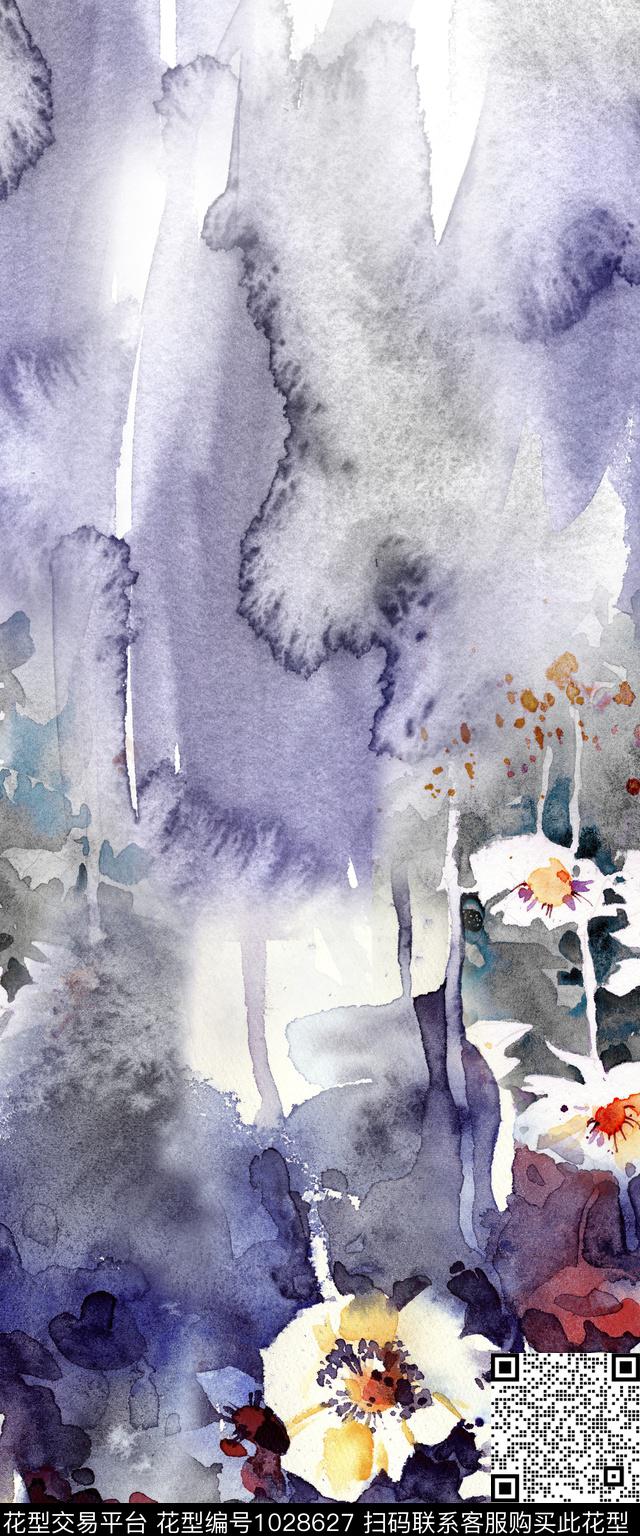 水彩花卉水墨风写意数码印花华亿平台下载（图片编号: 1028627） - 瓦栏（Walan）