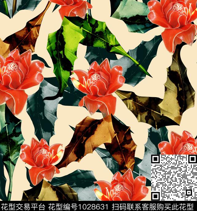 创意花卉绿植树叶数码印花华亿平台下载（图片编号: 1028631） - 瓦栏（Walan）