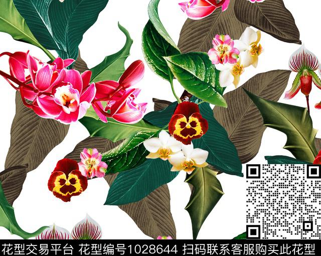 创意花卉绿植树叶数码印花华亿平台下载（图片编号: 1028644） - 瓦栏（Walan）