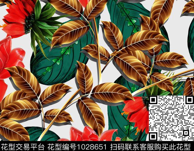 创意绿植树叶数码印花华亿平台下载（图片编号: 1028651） - 瓦栏（Walan）