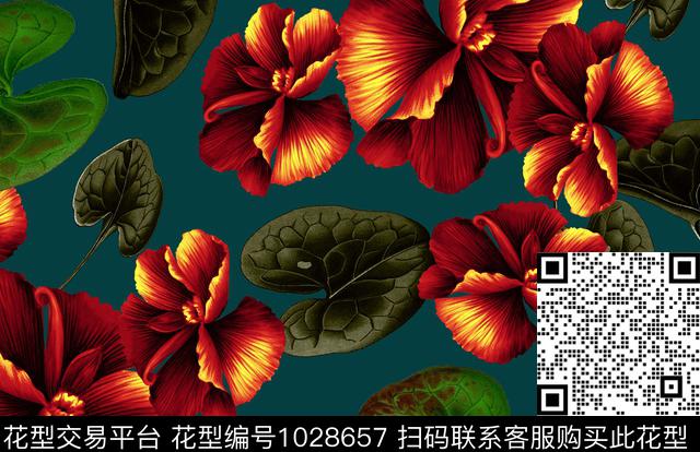 创意花卉绿植树叶数码印花华亿平台下载（图片编号: 1028657） - 瓦栏（Walan）