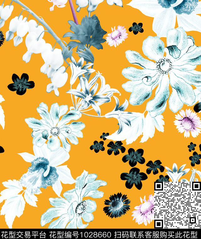 数码华亿平台花卉大牌风数码印花华亿平台下载（图片编号: 1028660） - 瓦栏（Walan）