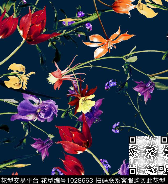 数码华亿平台花卉大牌风数码印花华亿平台下载（图片编号: 1028663） - 瓦栏（Walan）